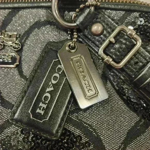 EUC Coach Madison Signature Op Art Sophia Sequin Metallic Satchel Shoulder Bag - Picture 3 of 9